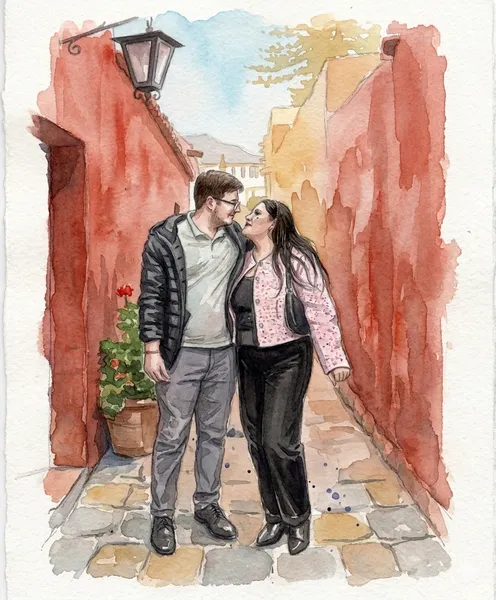 Acuarela de la pareja feliz
